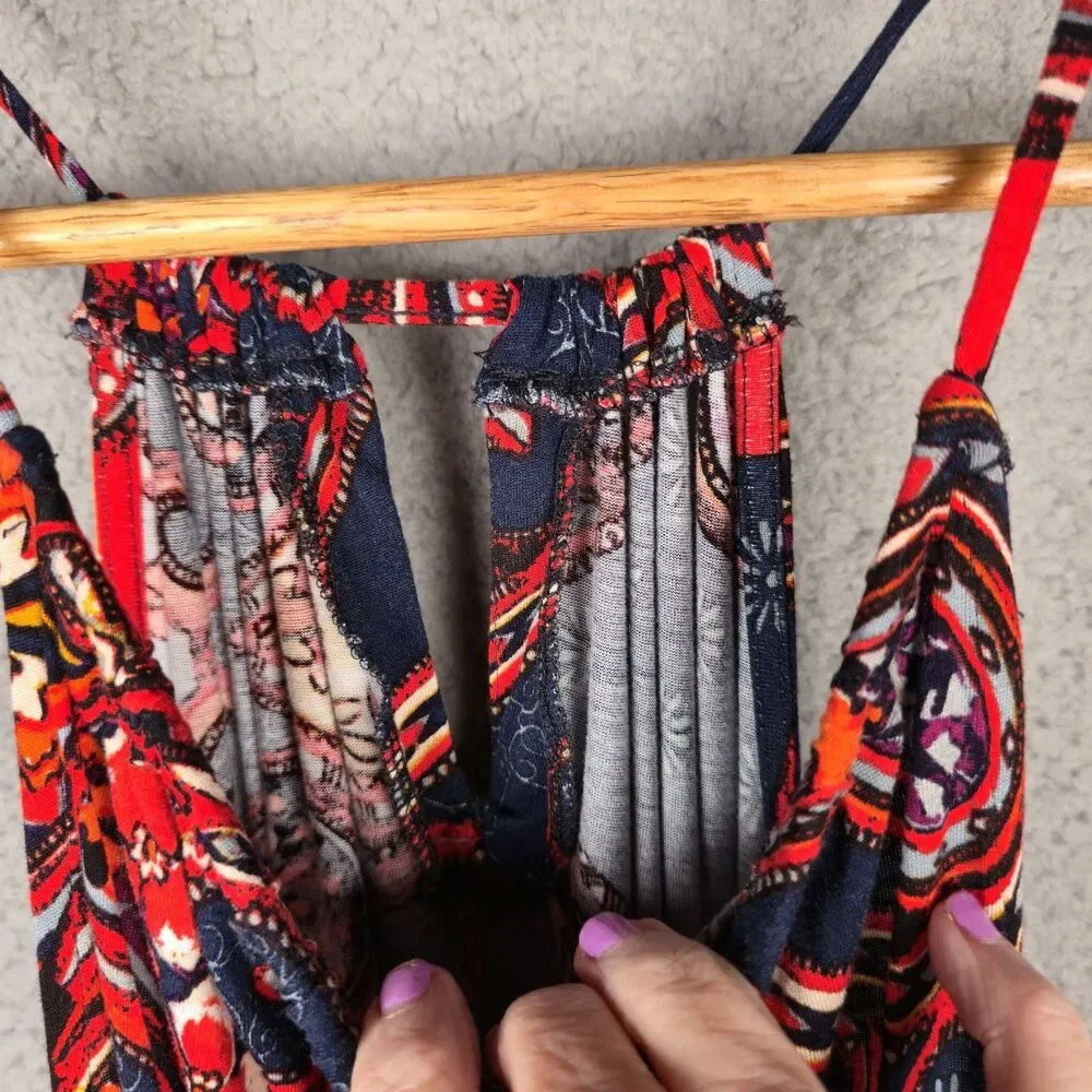 Lascana for Venus Paisley Tank Top Red Navy Sleeveless Keyhole Neck Boho Summer - Picture 4 of 11